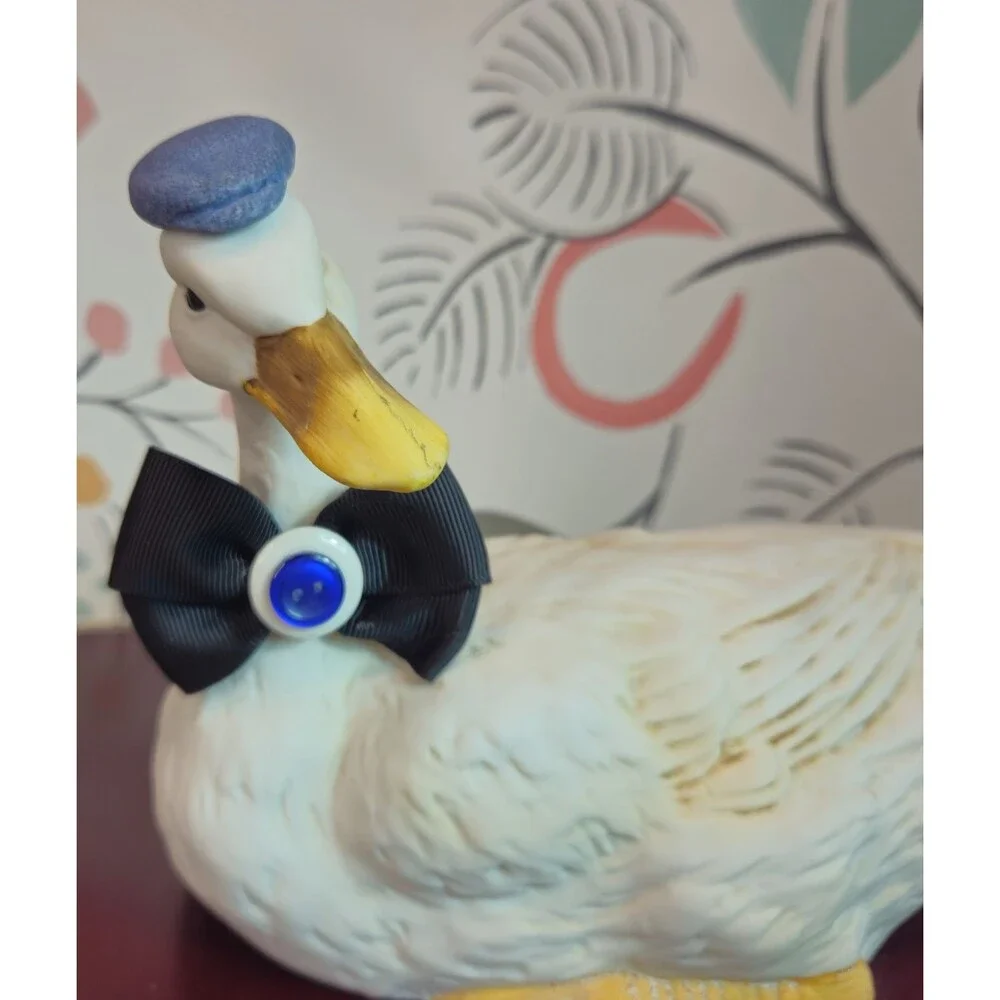 Cottage Core Vintage White Ceramic Dapper Boy & Girl Ducks w/ Added Adornments